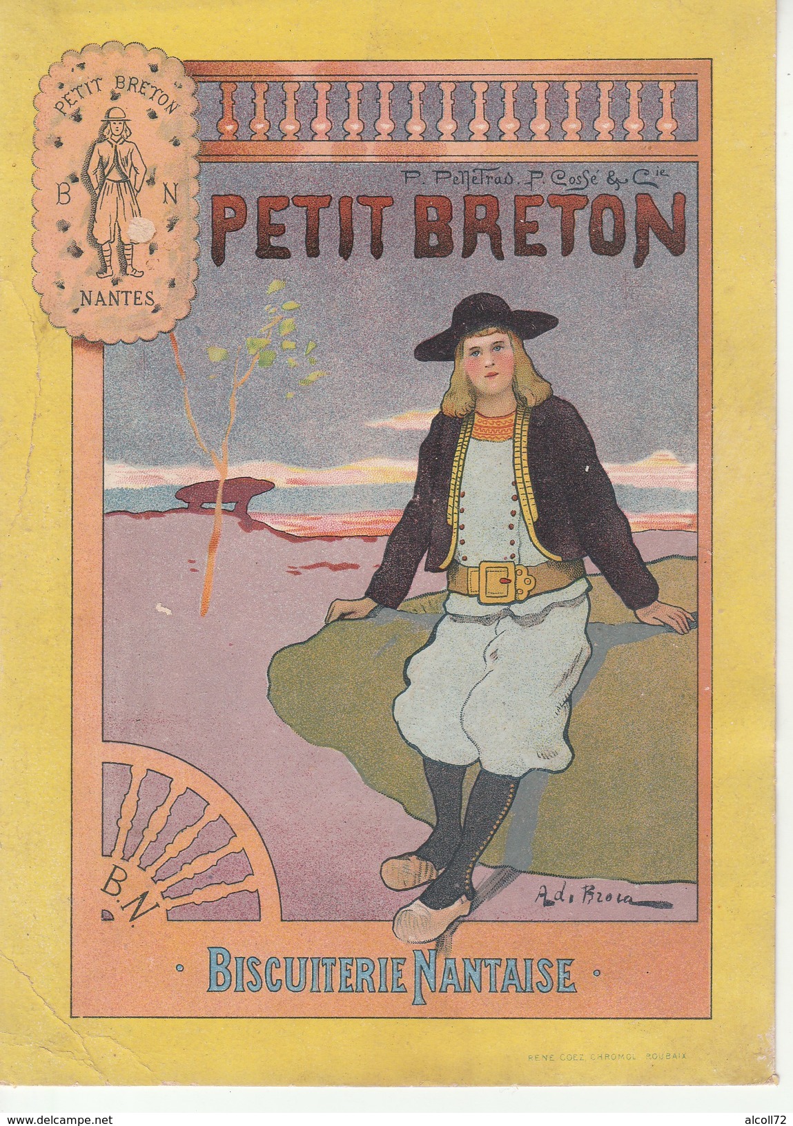 Chromo Publicitaire(17x12cm)-Petit Breton-Biscuiterie Nantaise. - Autres & Non Classés