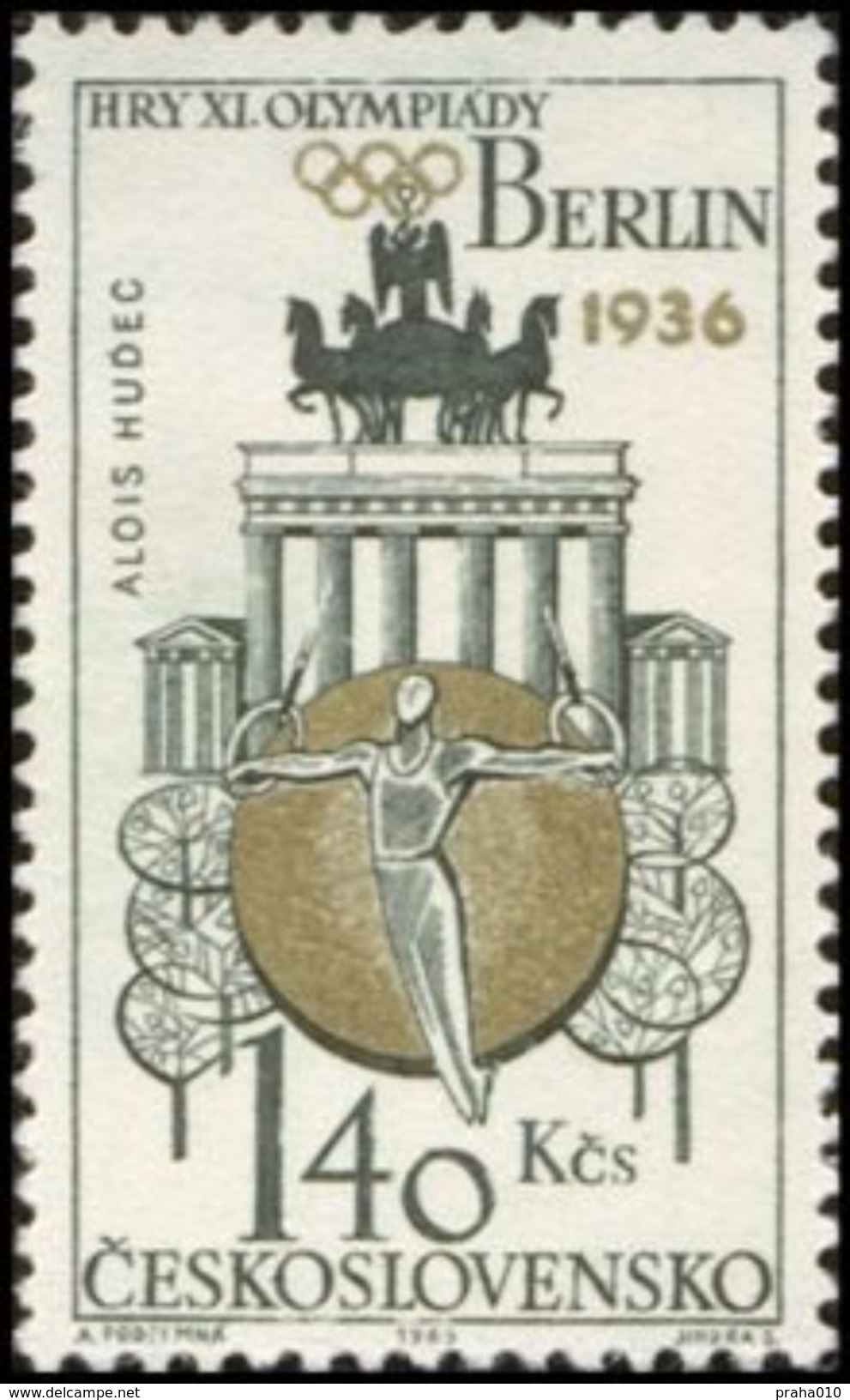 Czechoslovakia / Stamps (1965) 1432: Olympic Games 1936 Berlin, A. Hudec (exercises On Rings); Painter: A. Podzemna - Estate 1936: Berlino