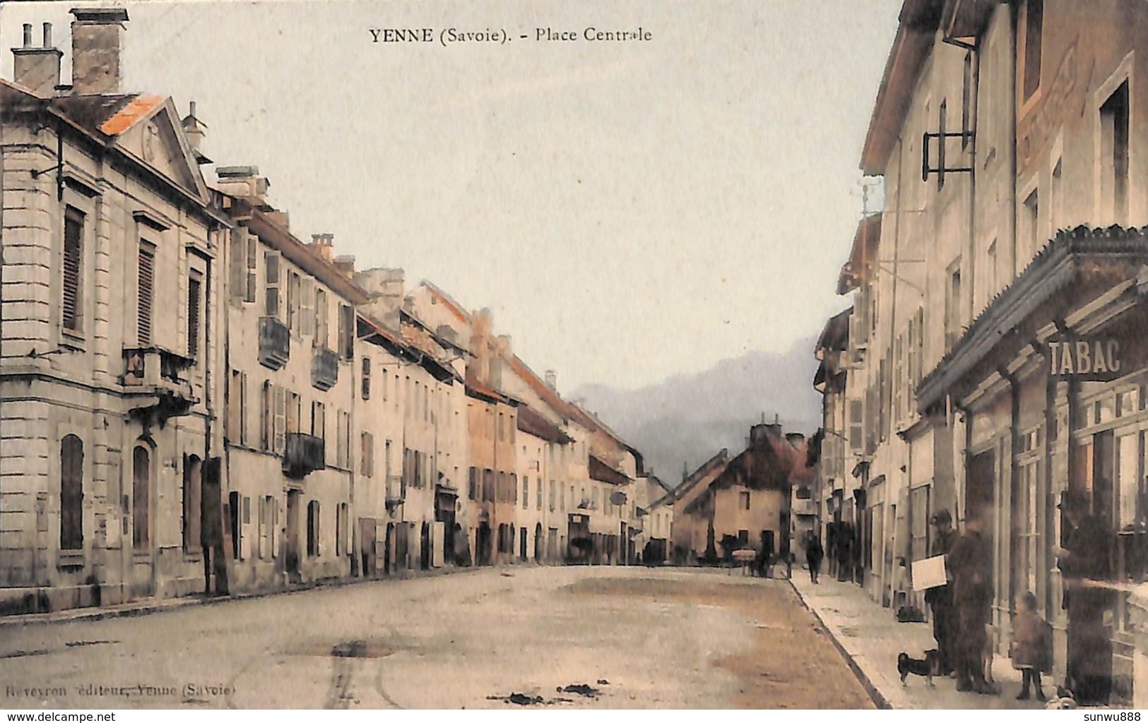 73 - Yenne - Place Centrale (animée, Colorisée, Edit. Reveyron) - Yenne