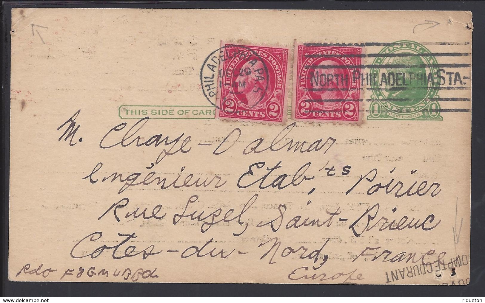 ETATS-UNIS - 1926 - Correspondance De Philadelphia Pour Saint Brieuc (FR) Sur Carte Radio Amateur - - 1921-40