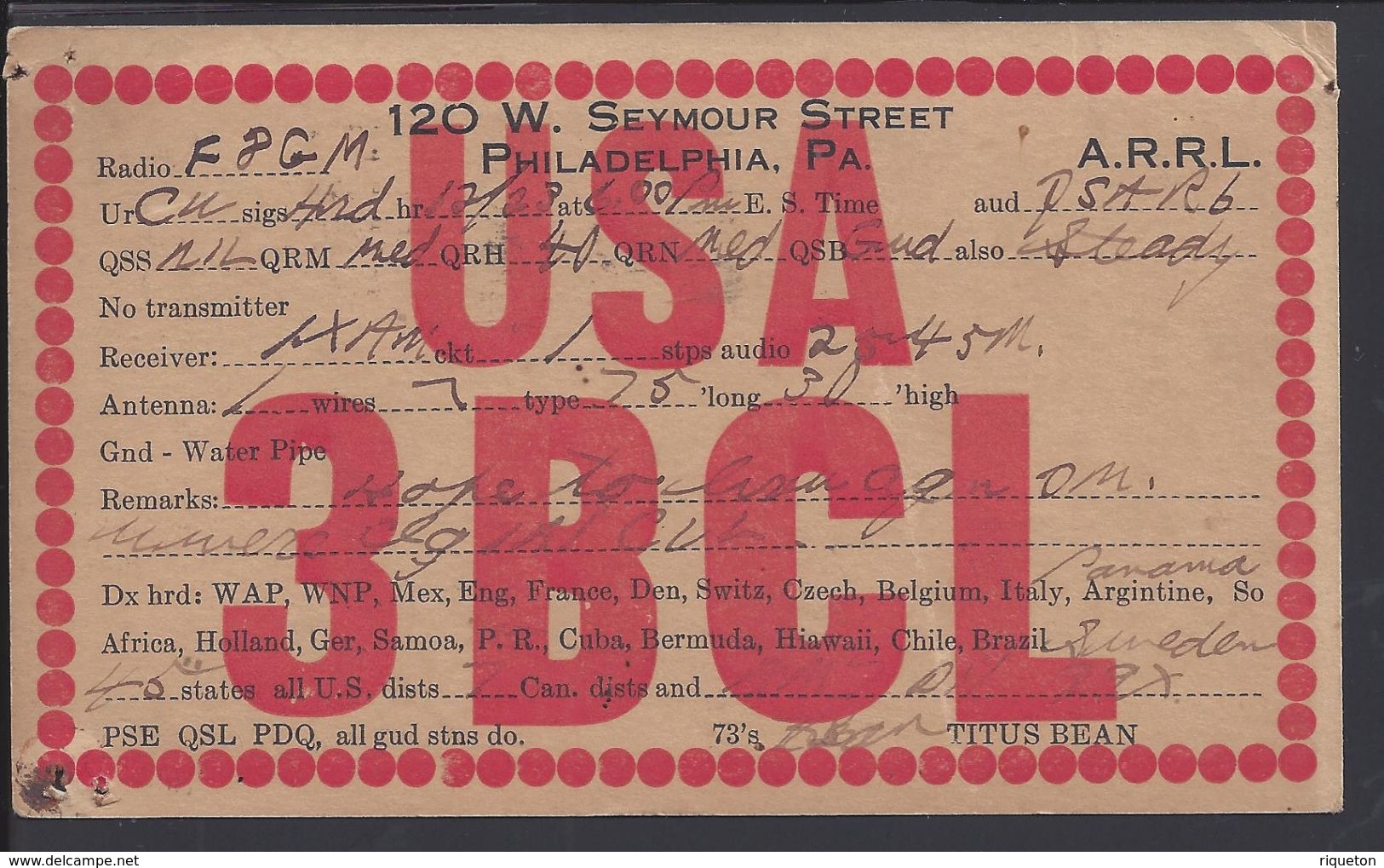 ETATS-UNIS - 1926 - Correspondance De Philadelphia Pour Saint Brieuc (FR) Sur Carte Radio Amateur - - 1921-40