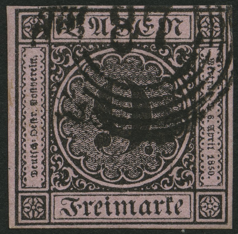 BADEN 4b O, 1851, 9 Kr. Schwarz Auf Rötlichkarmin, Nummernstempel 87, Allseits Breitrandig, Pracht - Autres & Non Classés