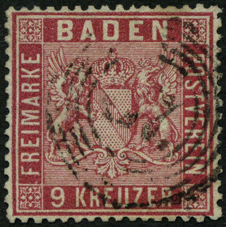 BADEN 12 O, 1860, 9 Kr. Karmin, üblich Gezähnt Pracht, Mi. 220.- - Andere & Zonder Classificatie