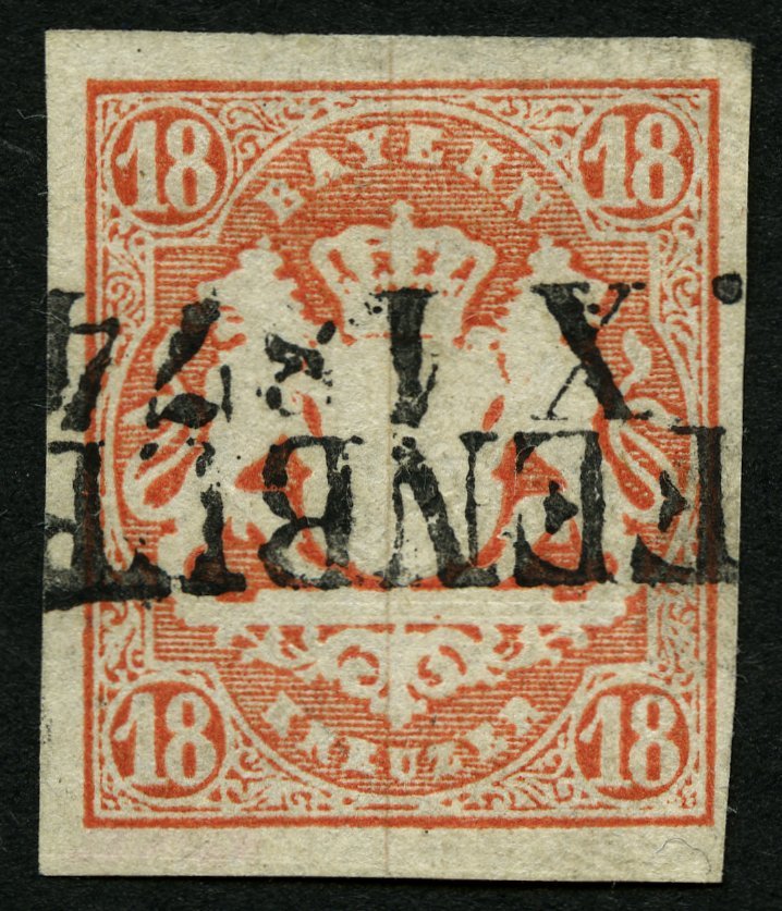 BAYERN 19 O, 1867, 18 Kr. Dunkelzinnoberrot, L2, Gepr. Engel, Mi. (220.-) - Other & Unclassified