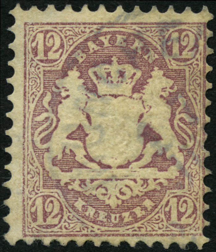 BAYERN 26X O, 1870, 12 Kr. Dunkelbraunpurpur, Wz. Enge Rauten, Repariert Wie Pracht, Gepr. Pfenninger, Mi. (1400.-) - Autres & Non Classés