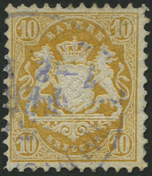 BAYERN 29Xb O, 1873, 10 Kr. Dunkelgelb, Wz. Enge Rauten, Bugspur Sonst Pracht, Gepr. Stegmüller, Mi. 500.- - Autres & Non Classés