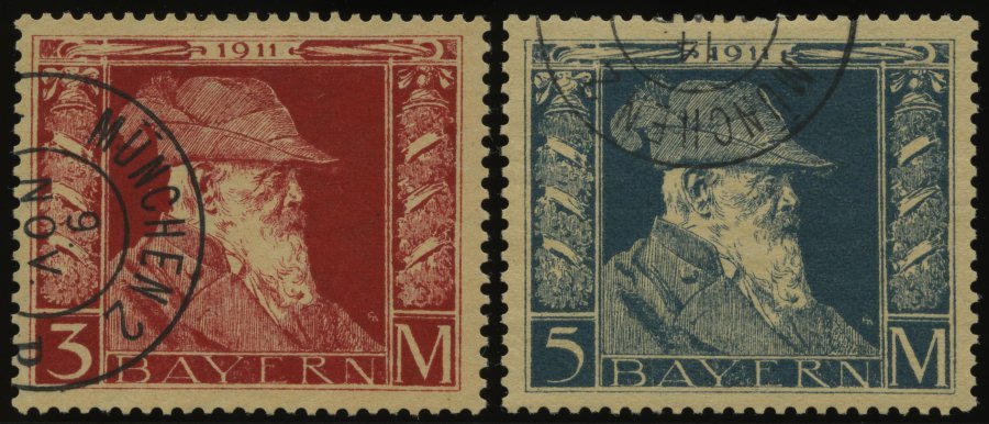 BAYERN 88/9I O, 1911, 3 Und 5 M Luitpold, Type I, 2 Prachtwerte, Mi. 115.- - Otros & Sin Clasificación