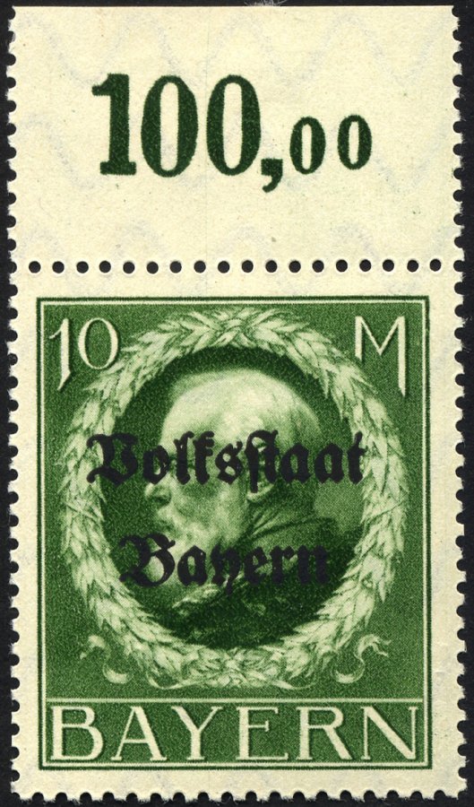 BAYERN 132IA **, 1919, 10 M. Volksstaat, Frühdruck, Pracht, Gepr. Dr. Helbig, Mi. 55.- - Otros & Sin Clasificación