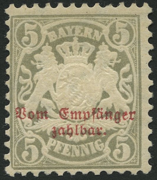 BAYERN P 8 *, 1885, 5 Pf. Türkisgrau, Wz. 3, Falzrest, Pracht, Mi. 70.- - Otros & Sin Clasificación