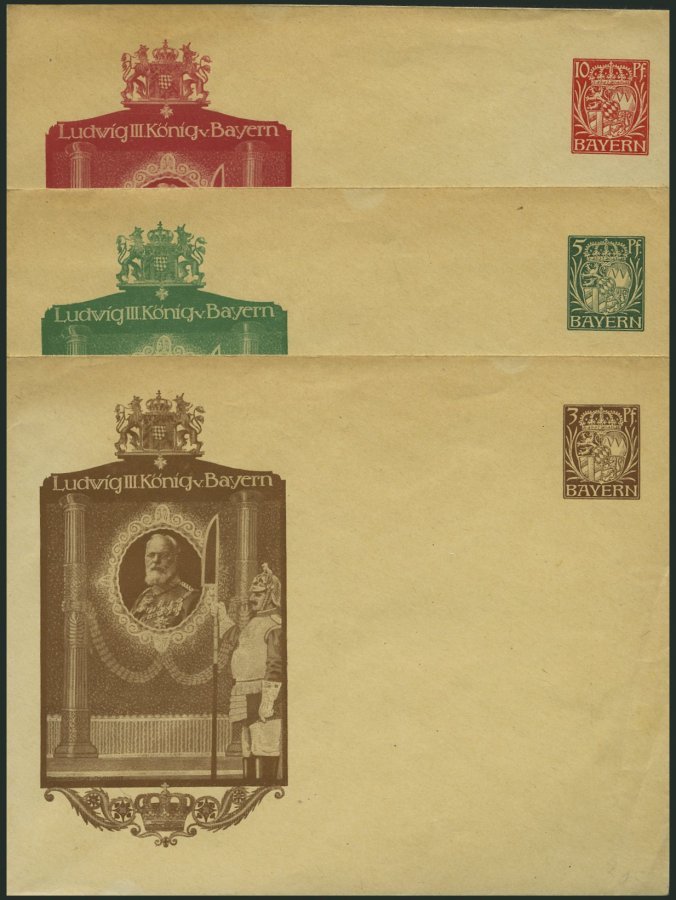 BAYERN PU 31/2,34 BRIEF, Privatpost: 1914, 3, 5 Und 10 Pf. Wappen Ludwig III. König V. Bayern, Ungebraucht, 3 Prachtumsc - Sonstige & Ohne Zuordnung