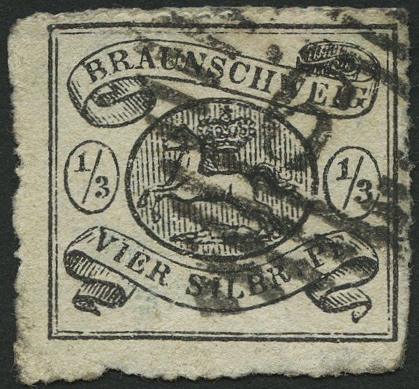 BRAUNSCHWEIG 13A O, 1864, 1/3 Sgr. Schwarz, Nummernstempel 9, Feinst (leichte Durchstichmängel), Gepr. Pfenninger (voll - Brunswick