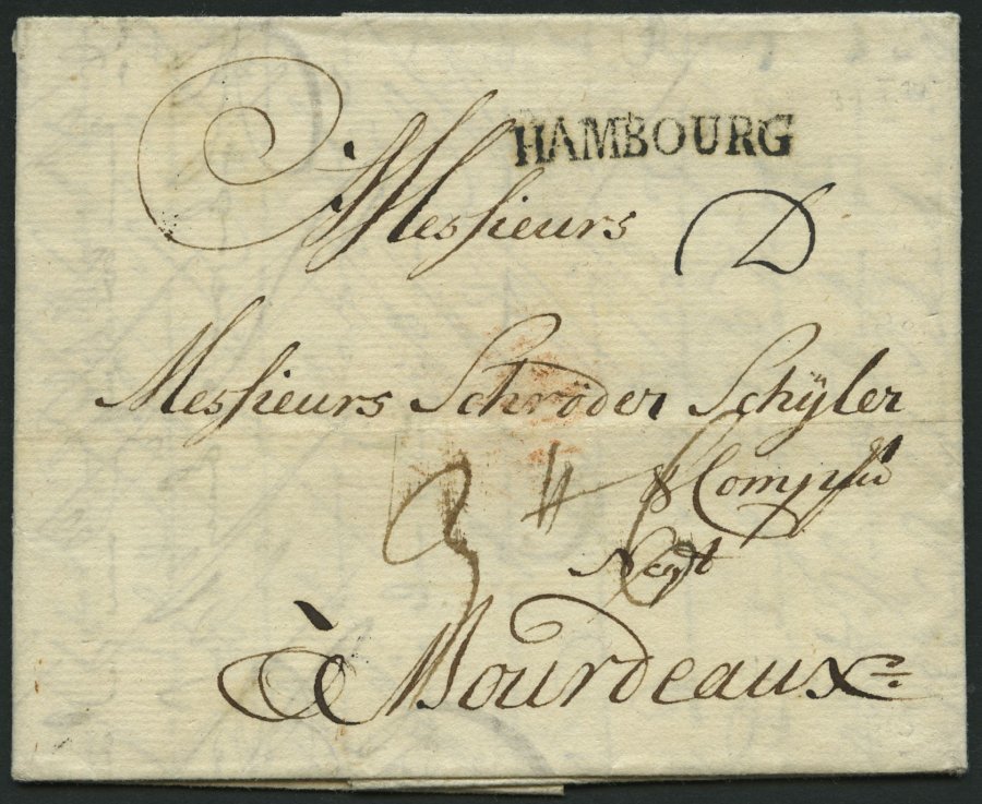 HAMBURG VORPHILA 1772, HAMBOURG, L1 Auf Brief Nach Bordeaux, Pracht - Otros & Sin Clasificación