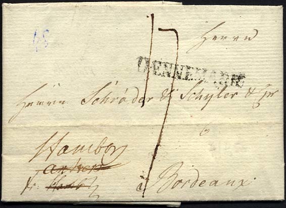 HAMBURG VORPHILA 1801, DAENNEMARK, L1 Auf Kleinem Brief Von Drontheim Nach Bordeaux, Handschriftlich Fr. Hamburg, Pracht - Other & Unclassified