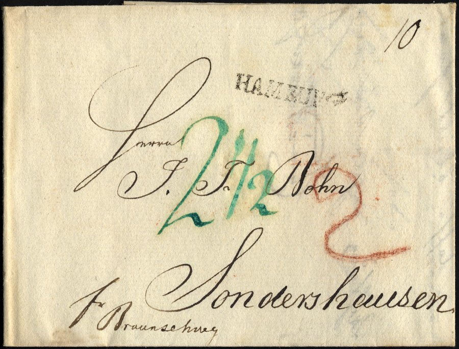HAMBURG VORPHILA 1803, HAMBURG, L1 Auf Brief Nach Sondershausen, Fr. Braunschweig, U.a. Taxvermerk 21/2 In Grün, Pracht - Otros & Sin Clasificación