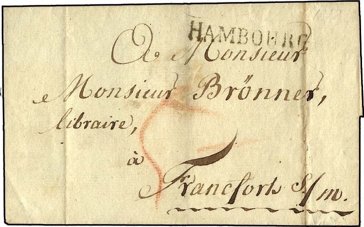 HAMBURG VORPHILA 1818, HAMBOURG, L1 Auf Brief Nach Frankfurt/M., Senkrechter Registraturbug Sonst Pracht - Sonstige & Ohne Zuordnung