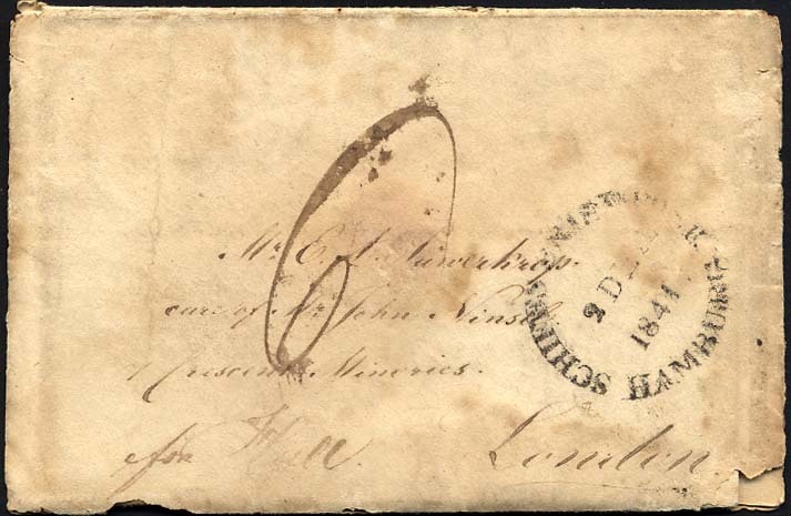 HAMBURG VORPHILA 1841, SCHIFFS BRIEF-POST HAMBURG, Auf Brief For Hull Nach London, Rückseitiger L2 HULL/SHIP LETTER Und - Other & Unclassified