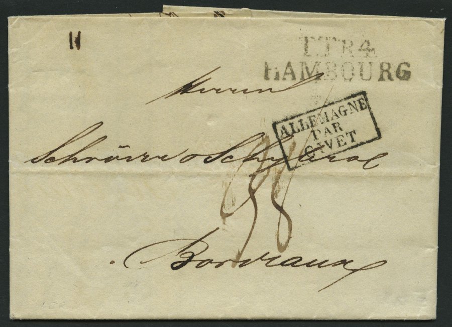 HAMBURG - THURN UND TAXISCHES O.P.A. 1822, TT.R.4 HAMBOURG, L2 Auf Brief Nach Bordeaux, R3 ALLEMAGNE PAR GIVET, Pracht - Altri & Non Classificati