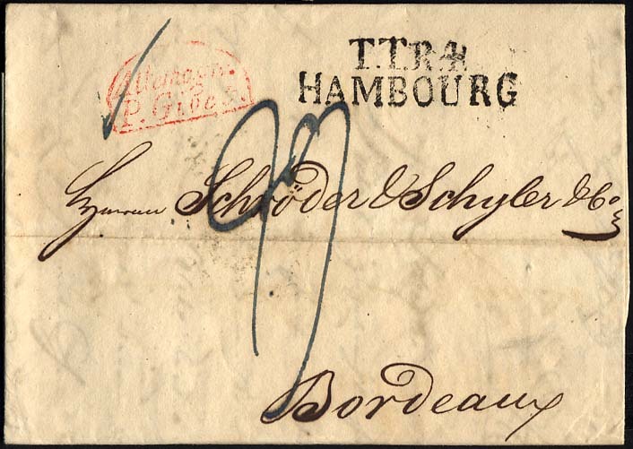 HAMBURG - THURN UND TAXISCHES O.P.A. 1829, TT.R.4. HAMBOURG, L2 Auf Brief Nach Bordeaux, Roter Segmentstempel ALLEMAGNE - Otros & Sin Clasificación