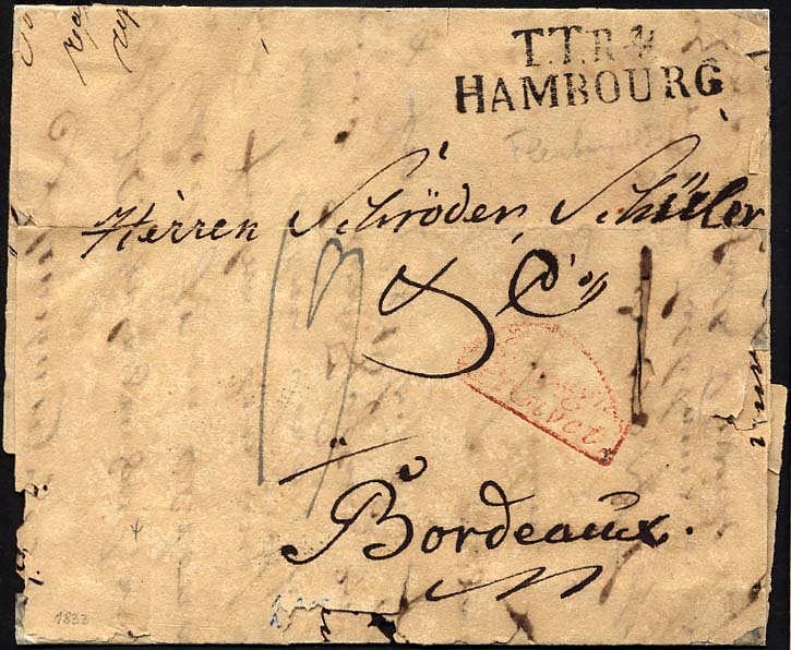 HAMBURG - THURN UND TAXISCHES O.P.A. 1833, TT.R.4. HAMBOURG, L2 Auf Brief Nach Bordeaux, Roter Segmentstempel ALLEMAGNE - Otros & Sin Clasificación