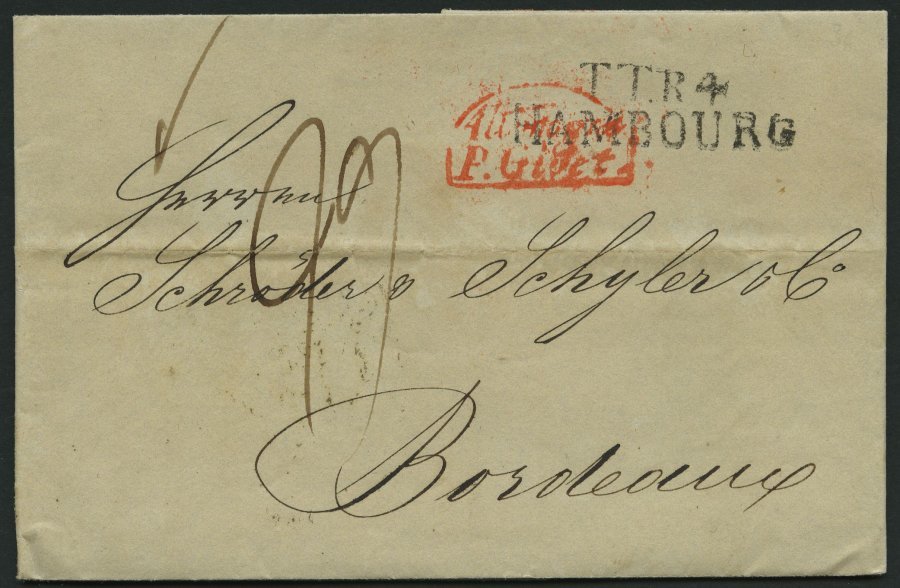 HAMBURG - THURN UND TAXISCHES O.P.A. 1836, TT.R.4. HAMBOURG, L2 Auf Brief Nach Bordeaux (rückseitiger Ankunftsstempel) U - Otros & Sin Clasificación