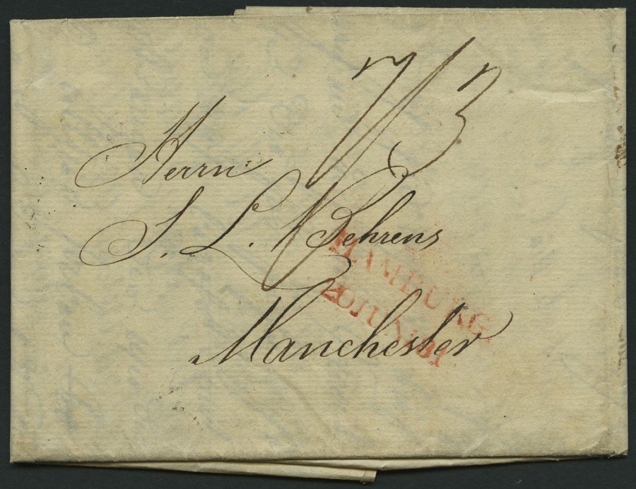 HAMBURG VORPHILA 1817, HAMBURG., Roter L2 Mit Turm Auf Brief Nach Manchester, Feinst - Otros & Sin Clasificación