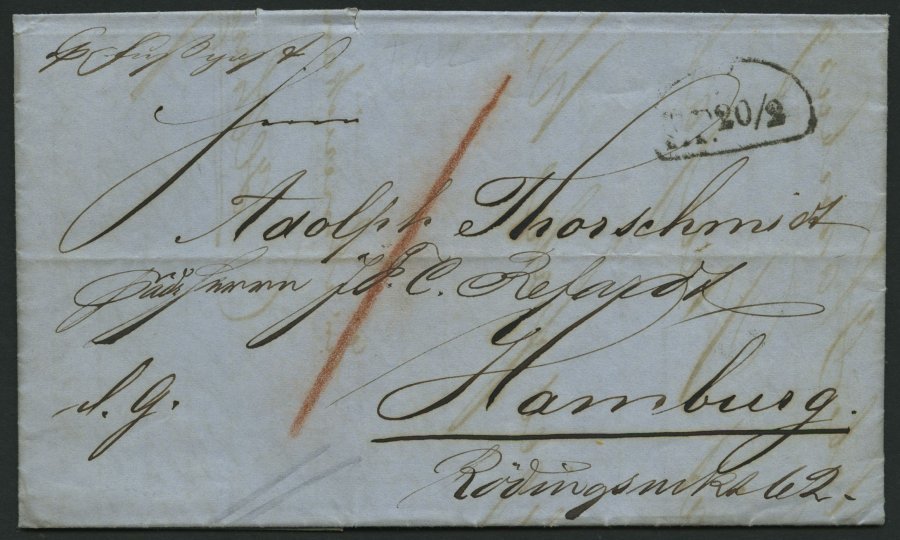 HAMBURG VORPHILA 1859, Fußpoststempel F.P. 20/2 Auf Forwarded-Letter Von Bogota (Kolumbien) Nach Hamburg, Prachtbrief, R - Other & Unclassified