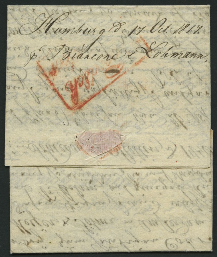 HAMBURG - GRENZÜBERGANGSSTEMPEL 1817, Forwarded-Letter Von Stettin über Hamburg Nach Schiedam, Vorderseitig Roter Unlese - Precursores