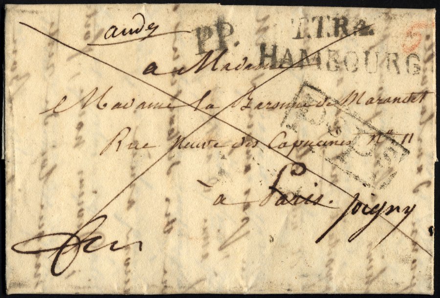 HAMBURG - GRENZÜBERGANGSSTEMPEL 1820, PS PS, R1 Auf Brief Von Hamburg (L2 T.T.R.4 HAMBOURG) Nach Paris, Diverse Weitere - Precursores