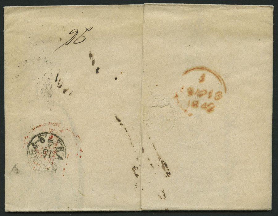 HAMBURG 1842, T 11 APR, Rote Sonderform Auf Brief Von Königsberg (K1) über Hamburg (rückseitiger K1) Und London, Handsch - Precursores
