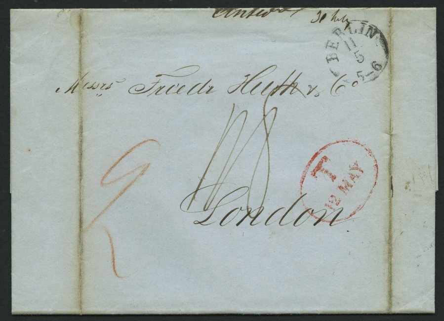 HAMBURG - GRENZÜBERGANGSSTEMPEL 1843, T 12 MAY, In Rot Auf Brief Von Berlin Nach London, Feinst (Registraturbug) - Prephilately