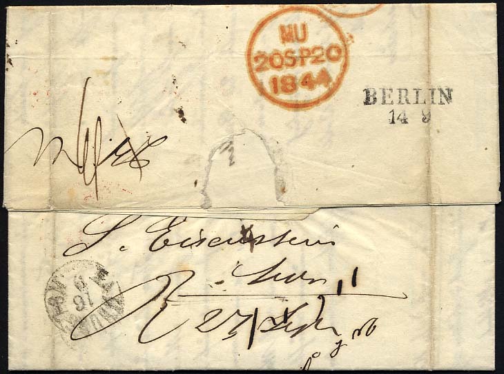 HAMBURG - GRENZÜBERGANGSSTEMPEL 1844, T 17 SEP, In Rot Auf Brief Von Meuritz (Polen) Nach London, Roter, Nicht Lesbarer - Prephilately