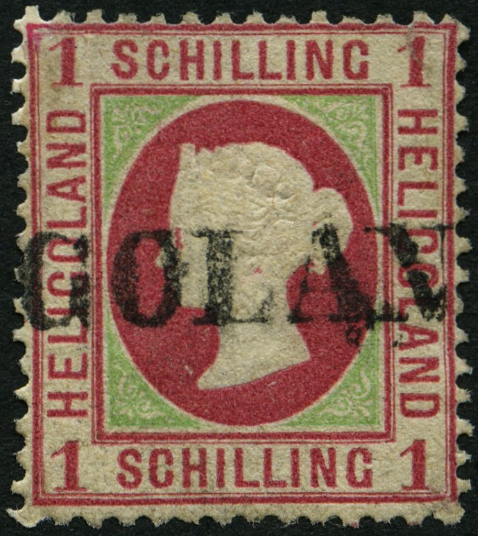 HELGOLAND 7c O, 1873, 1 S. Karmin/lebhaftgelblichgrün, L1, Kleine Korrekturen, Feinst, Mi. 380.- - Heligoland