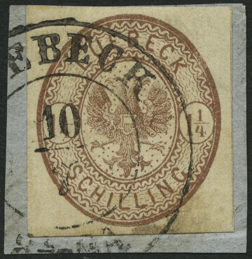 LÜBECK 13b BrfStk, 1864, 11/4 S. Dunkelbraun, Prachtbriefstück, Signiert, Mi. (70.-) - Luebeck
