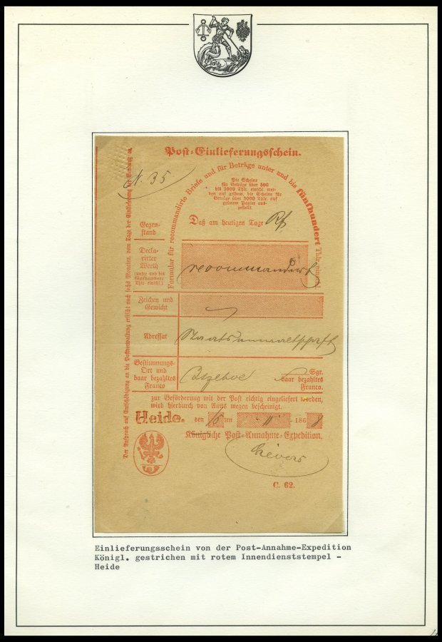 SCHLESWIG-HOLSTEIN HEIDE, 1809-83, interessante Spezialsammlung von 65 Postscheinen, dabei Arge S.H.-Nr. 7, 10, 12, 13,
