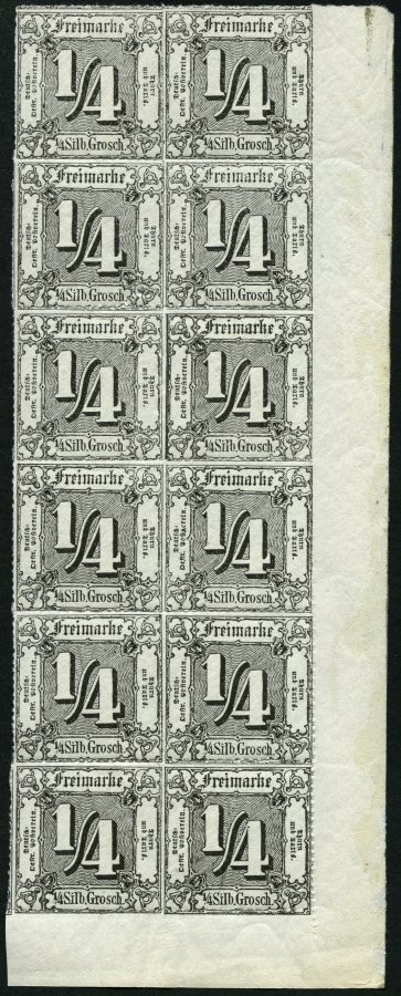 THURN Und TAXIS 35 **, 1865, 1/4 Gr. Schwarz Im Postfrischen Zwölferblock A.d. Rechten Unteren Bogenecke - Other & Unclassified