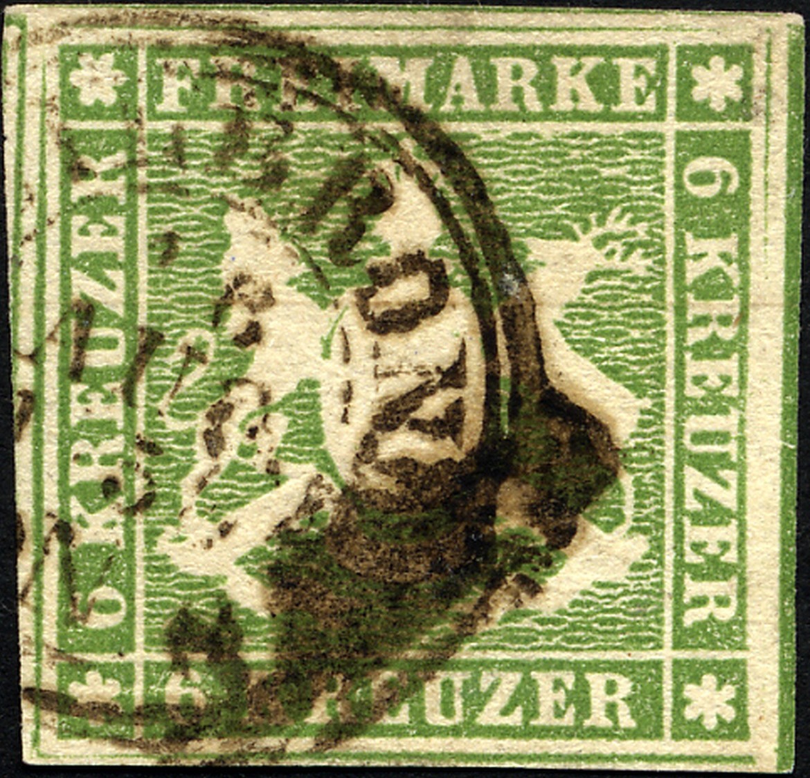 WÜRTTEMBERG 8a O, 1857, 6 Kr. Gelblichgrün, Allseits Breitrandig, Pracht, Gepr. Heinrich - Other & Unclassified