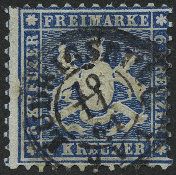 WÜRTTEMBERG 27aI O, 1864, 6 Kr. Blau Mit Plattenfehler Einbuchtung In Der Linken Randlinie Neben Erstem E In Kreuzer, No - Other & Unclassified