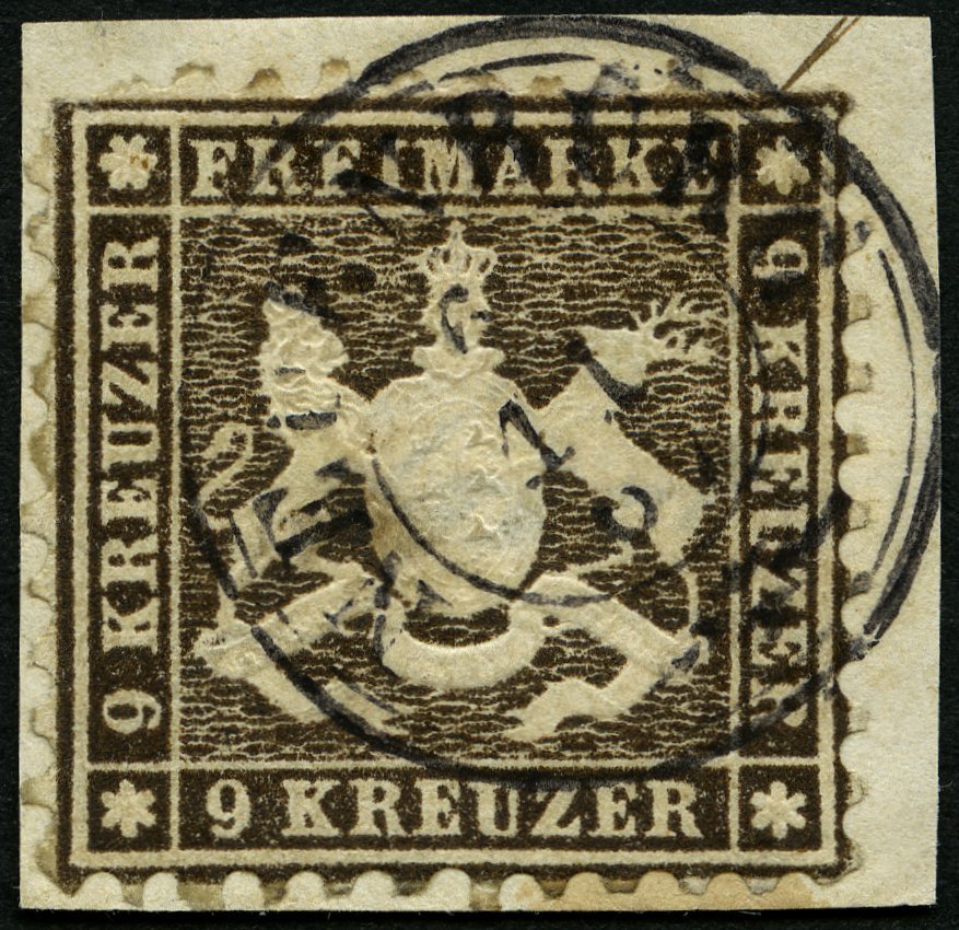 WÜRTTEMBERG 28d BrfStk, 1863, 9 Kr. Schwarzbraun, K3 NEUENBURG, üblich Gezähnt, Prachtbriefstück, Signiert, Mi. 220.- - Otros & Sin Clasificación