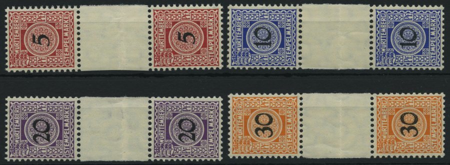 WÜRTTEMBERG ZS **, 1911, 5,10,20 Und 30 Pf. Stempelmarken, Wz. Kreuze Und Ringe, Je Im Senkrechten Zwischenstegpaar, Ste - Otros & Sin Clasificación