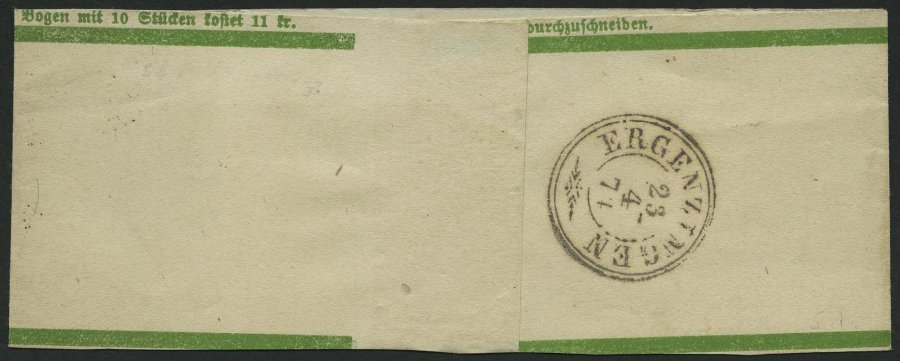 WÜRTTEMBERG S 1 BRIEF, 1872, 1 Kr. Streifband Aus Stuttgart, Rückseitiger Ankunftsstempel K3 ERGENZINGEN, Pracht - Other & Unclassified