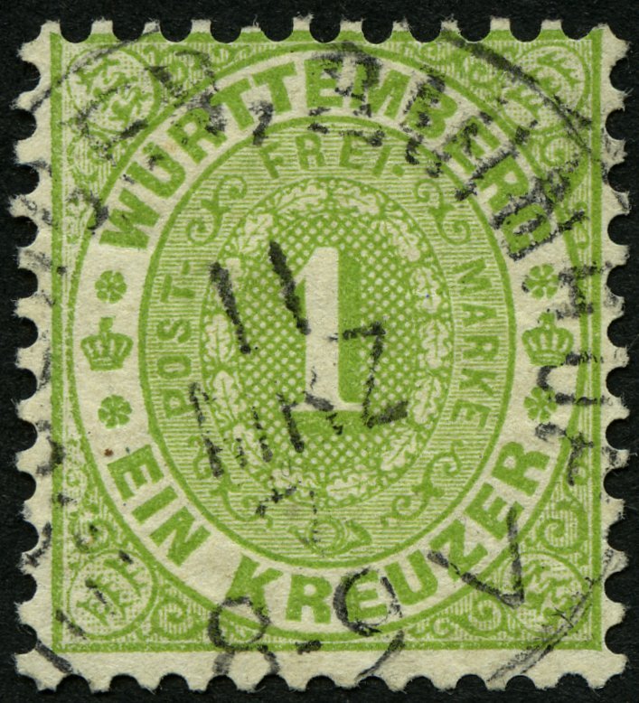 WÜRTTEMBERG 43 O, ESSLINGEN BAHNHOF, K1 Auf 1 Kr. Gelbgrün, Pracht - Otros & Sin Clasificación