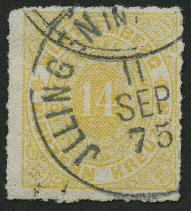 WÜRTTEMBERG 41a O, ILLINGEN In Württbg., K1 Auf 14 Kr. Gelborange, Auf Kreuzermarken R!, Gepr. Heinrich - Other & Unclassified