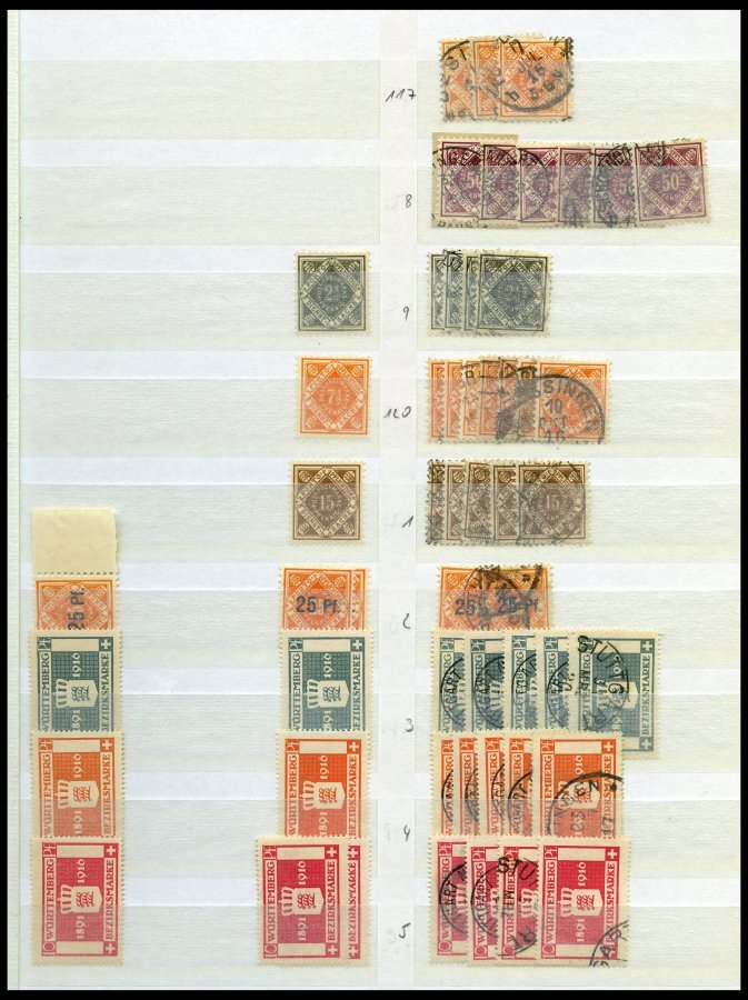 WÜRTTEMBERG O,*,** , 1875-1920, Lagerbuch Pfennig-Währung, Meist Gestempelt, Etwas Unterschiedlich, Fundgrube, Besichtig - Other & Unclassified