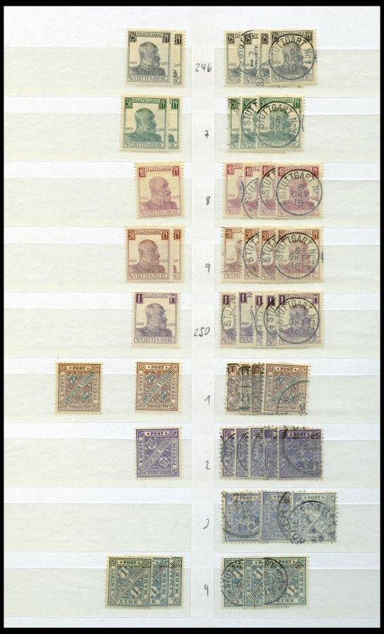 WÜRTTEMBERG O,*,** , 1875-1920, Lagerbuch Pfennig-Währung, Meist Gestempelt, Etwas Unterschiedlich, Fundgrube, Besichtig - Otros & Sin Clasificación