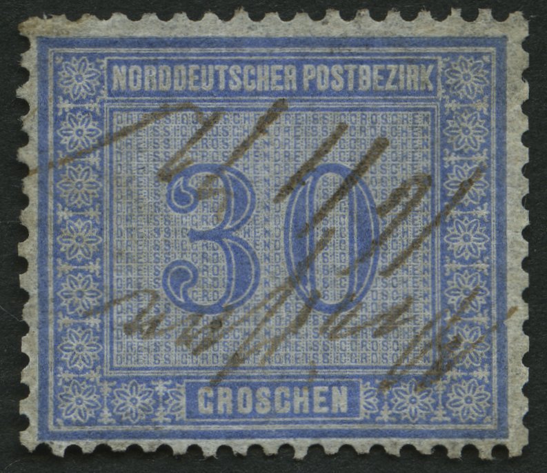 NDP 26 ~ , 1869, 30 Gr. Graublau, Handschriftlich Entwertet, Normale Zähnung, Pracht, Mi. 170.- - Other & Unclassified