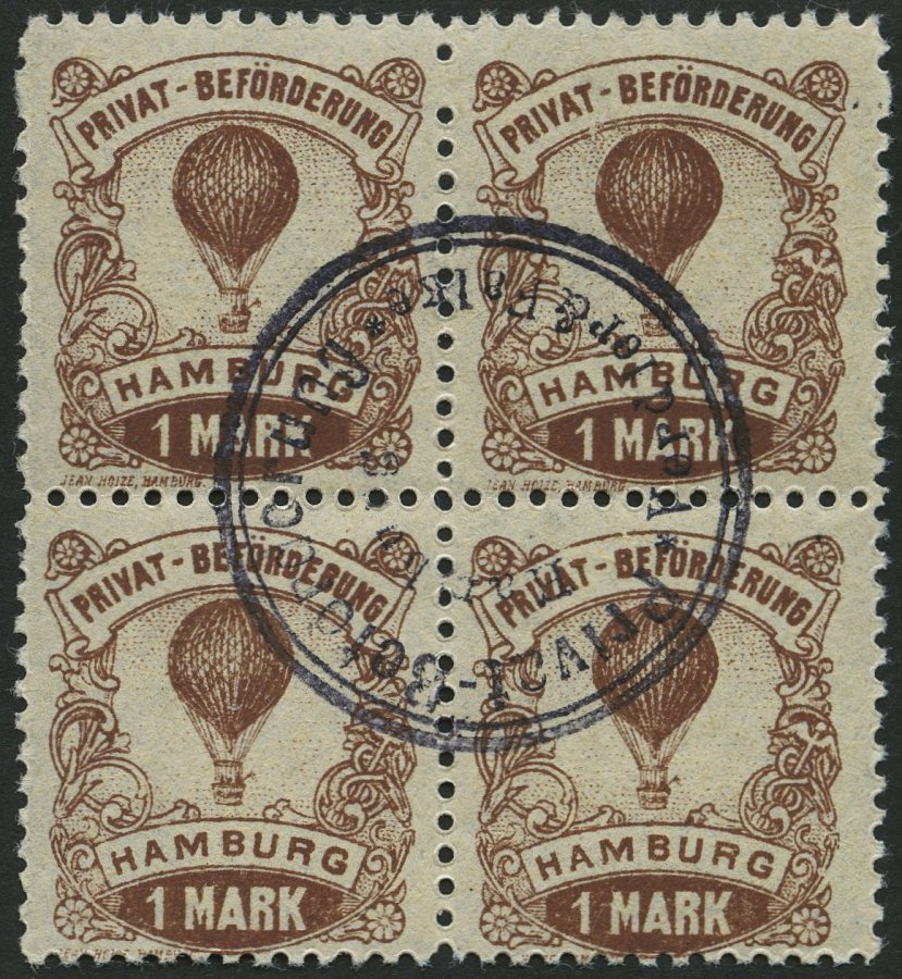 HAMBURG E 16A VB O, HAMMONIA II: 1888, 1 M. Ballon, Gezähnt 111/2, Im Viererblock, Zentrischer Stempel, Pracht, Mi. (100 - Private & Local Mails