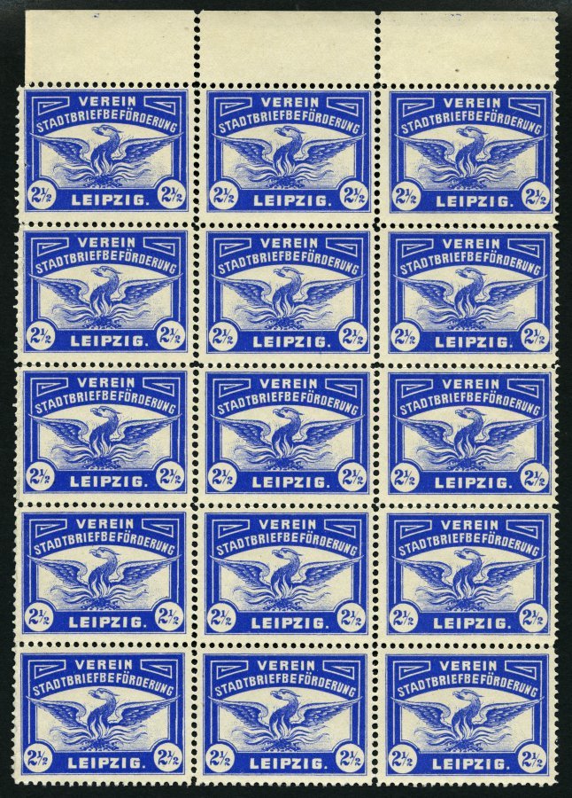 LEIPZIG G 5 (*), 1908, 21/2 Pf. Phönix Im Bogenteil Von 15 Stück, Ohne Gummi, Pracht - Private & Local Mails