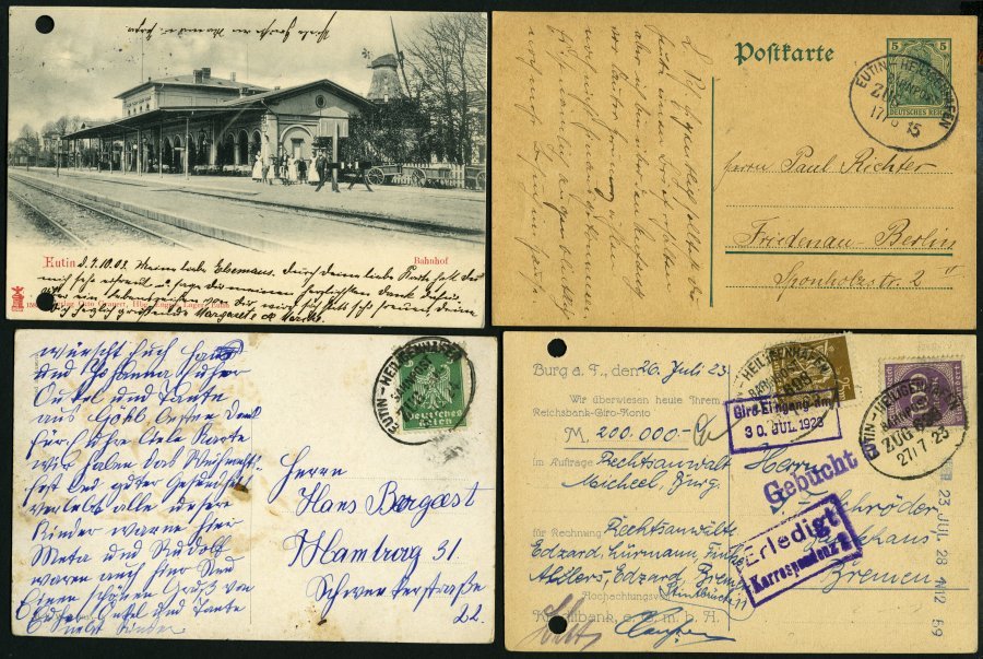 BAHNPOST Eutin-Heiligenhafen (Zug 689,697/8, 898 Und Ohne Nr.), 1898-1924, 6 Karten, Dazu Eine Ansichtskarte Vom Bahnhof - Máquinas Franqueo (EMA)