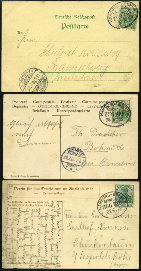 BAHNPOST Hamburg-Bremen (verschiedene Züge Und Typen), 1898-1958, 9 Belege Feinst/Pracht - Máquinas Franqueo (EMA)