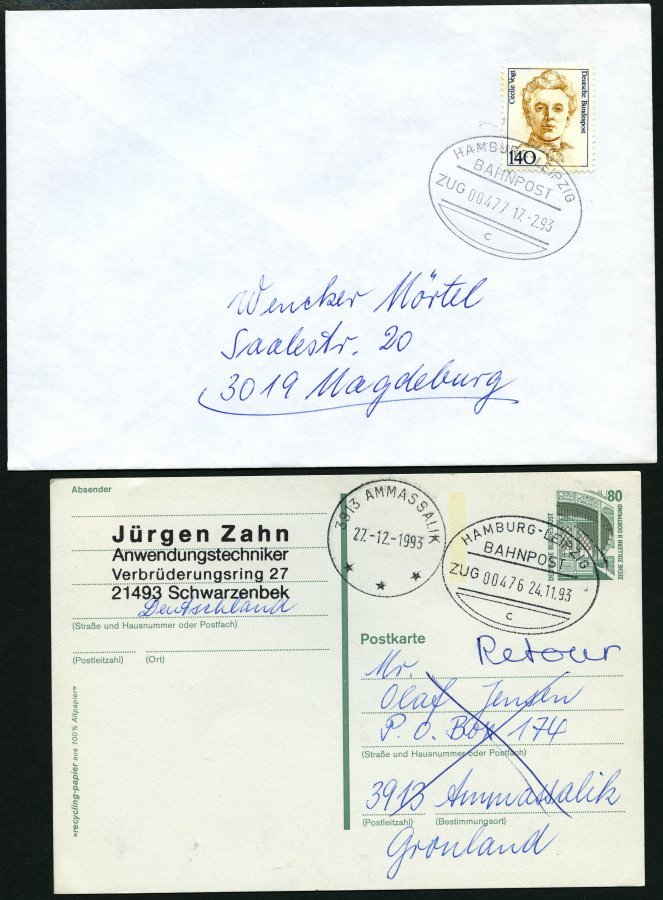 BAHNPOST Hamburg-Leipzig (Zug 151,476 (8x) Und 477), 1925 Und 1991/2, 10 Belege Und Eine Beutelfahne, Fast Nur Pracht - Máquinas Franqueo (EMA)